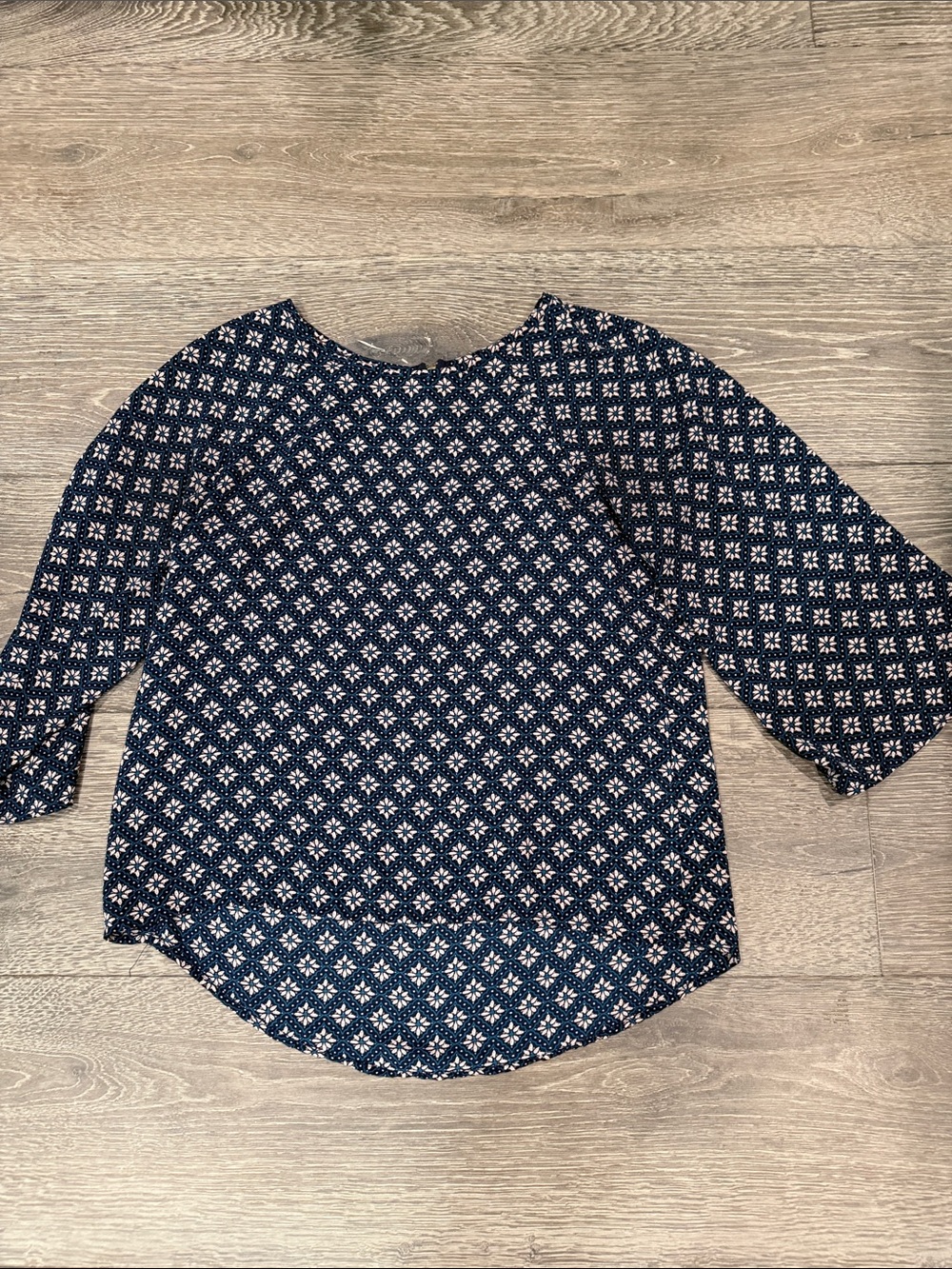 Papermoon Navy and White Geometric Round-Neck Blouse